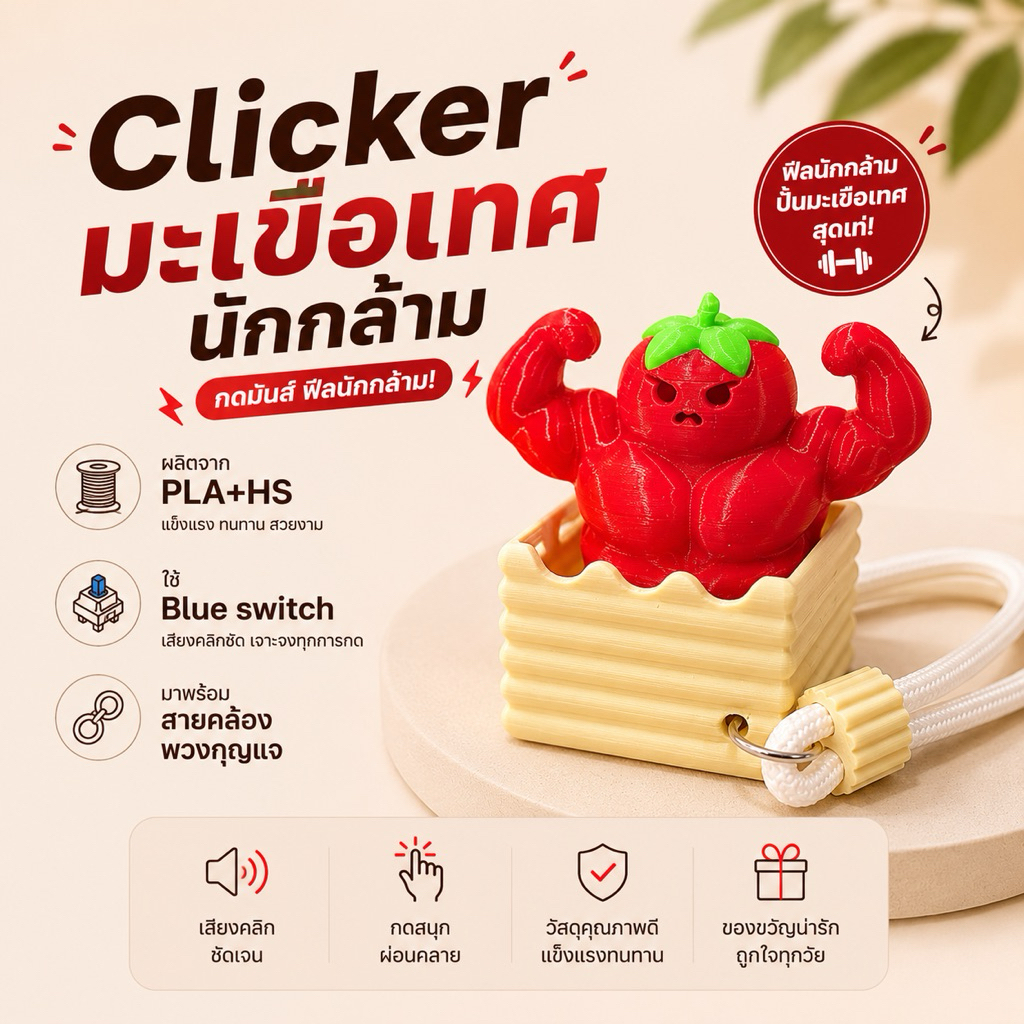 Clicker นักกล้ามมะเขือเทศ มาพร้อมสายคล้องพวงกุญแจ